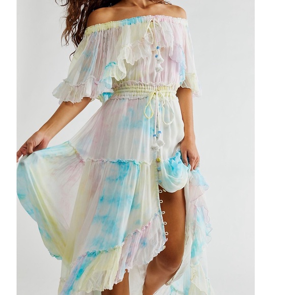 Free People x Fillyboo Santa Monica Tambourine Tie Dye Watercolor Maxi Dress S - Picture 2 of 9